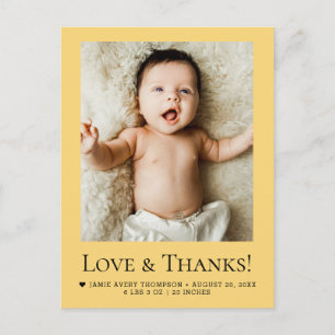 Liebe und Dank Baby-Foto gelb orange Geburt Postkarte