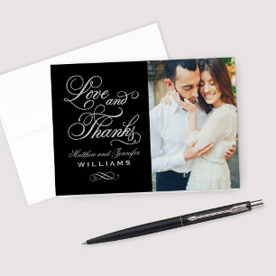 Liebe und Dank Black and Silver Wedding Foto Dankeskarte