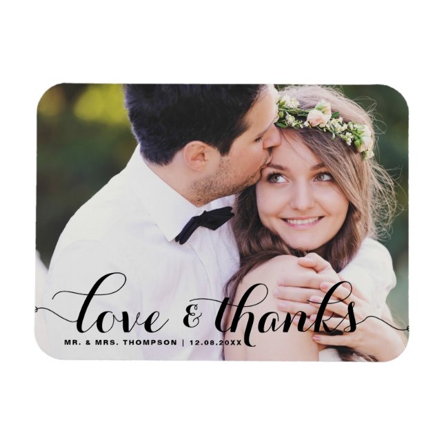 Liebe und Dank | Black Calligraphy Foto Wedding Magnet (Horizontal)