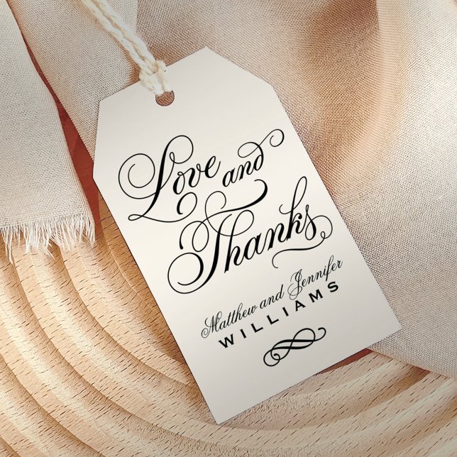 Liebe und Dank Black Calligraphy Wedgram Geschenkanhänger (Von Creator hochgeladen)