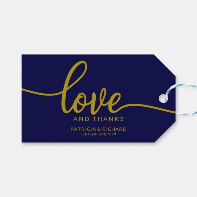 Liebe und Dank - Blue Gastgeschenk Hochzeit Gold N Geschenkanhänger (Vorderseite (Horizontal))
