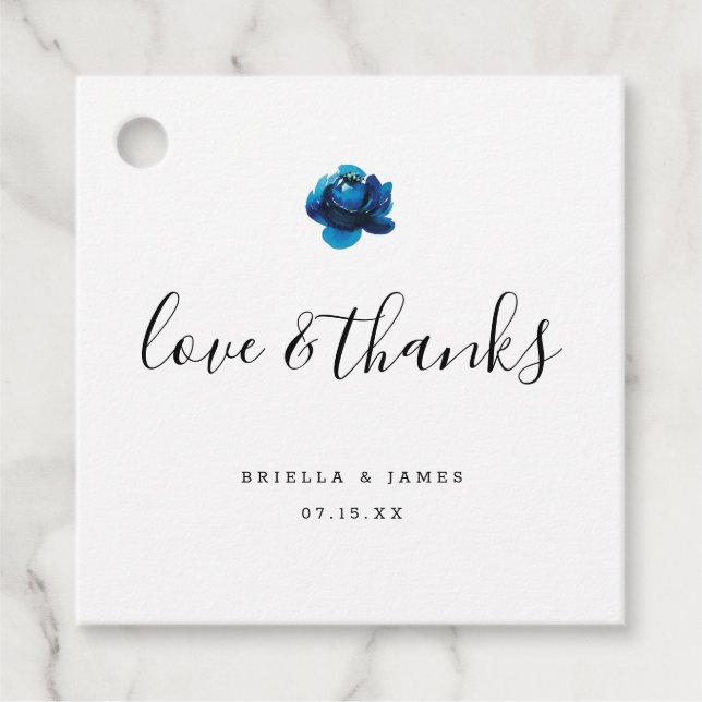 Liebe und Dank Blue Peony Hochzeit danke Geschenkanhänger (Vorderseite)