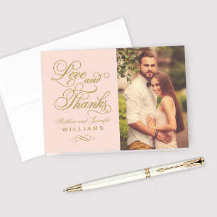 Liebe und Dank Blush Gold Foto-Hochzeit Dankeskarte