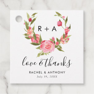 Liebe und Dank Blush Pink Rose Hochzeitsskript Geschenkanhänger