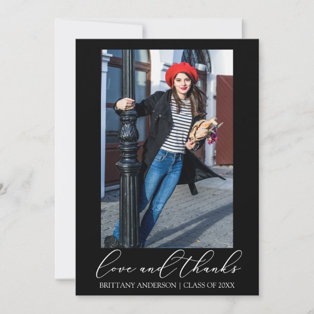 Liebe und dank Calligraphy Ink Abschluss Foto Dankeskarte (Vorderseite)