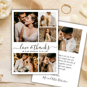 Liebe und dank Chic Script Foto Collage Hochzeit Dankeskarte