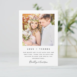 Liebe und Dank der modernen Hochzeit des Fotos Dankeskarte