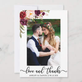 Liebe und Dank, die Foto Burgunder mit Blumen Dankeskarte