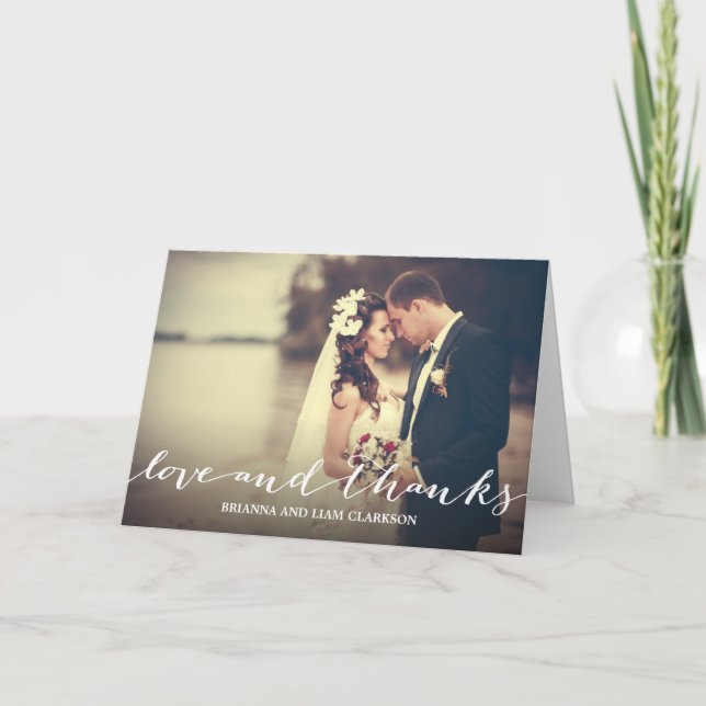 Liebe-und Dank-einfaches Skript-volles BlutFoto Dankeskarte (Vorderseite)