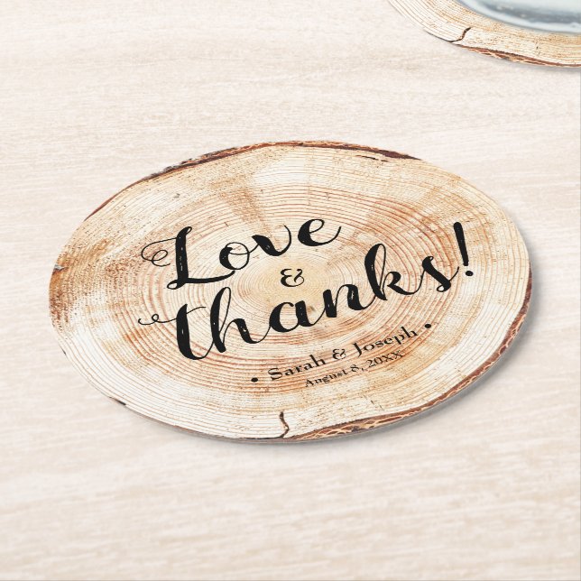 Liebe und Dank einzigartiger rustikaler Gastgesche Runder Pappuntersetzer (Angewinkelt)
