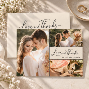 Liebe und Dank Elegante Drei-Foto-Hochzeit Dankeskarte