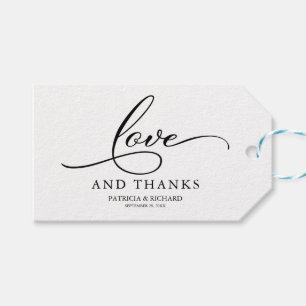 Liebe und Dank Elegante Schrift Hochzeitsgunst-Tag Geschenkanhänger