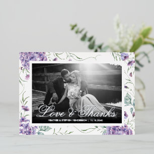 Liebe und Dank Elegantes lila Blumenfoto Folieneinladung