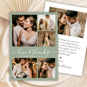 Liebe und Dank Foto Collage Sage Grün Hochzeit Dankeskarte
