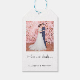 Liebe und Dank Foto Elegante Script Chic Hochzeit Geschenkanhänger