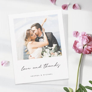 Liebe und Dank für die Schwarz-weiße Foto Hochzeit Dankeskarte