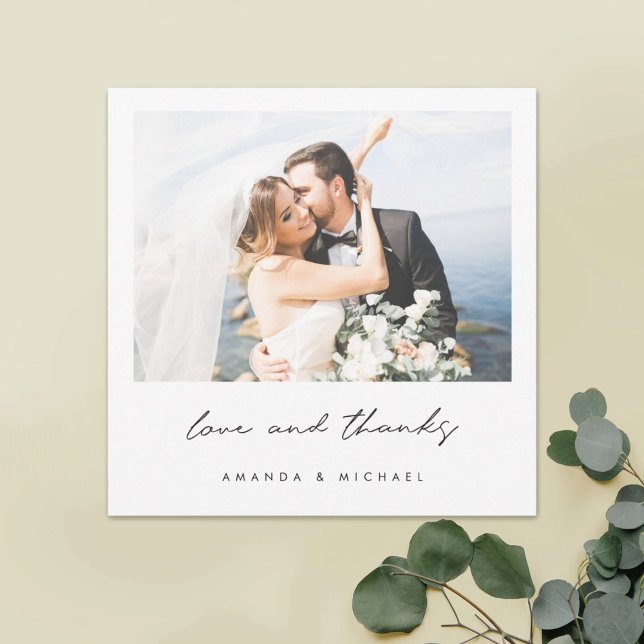 Liebe und Dank für die Schwarz-weiße Foto Hochzeit Dankeskarte (Von Creator hochgeladen)