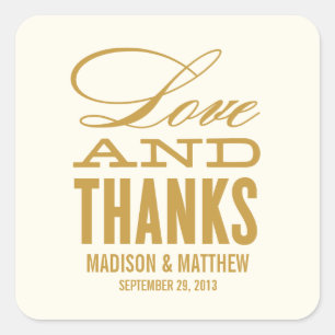 LIEBE UND DANK   GASTGESCHENK HOCHZEIT ETIKETTEN QUADRATISCHER AUFKLEBER