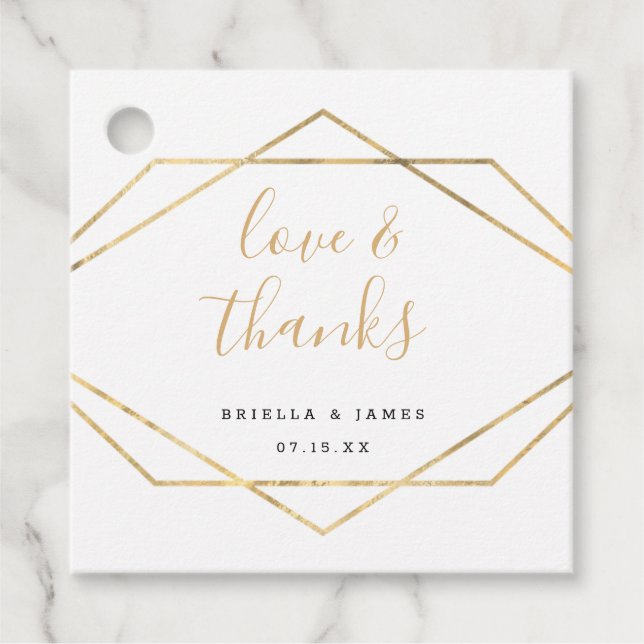 Liebe und Dank geometrisches Gold Hochzeit danke Geschenkanhänger (Vorderseite)