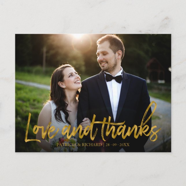 Liebe und Dank Gold Foil Hochzeit Vielen Dank Foto Postkarte (Vorderseite)