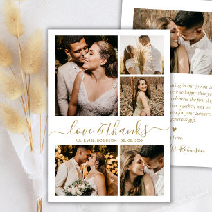 Liebe und Dank Gold Schrift Foto Collage Hochzeit Dankeskarte