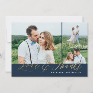 Liebe und Dank Gold Schrift Foto Hochzeit Dankeskarte
