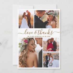Liebe und Dank Gold Script Foto Collage Hochzeit Dankeskarte