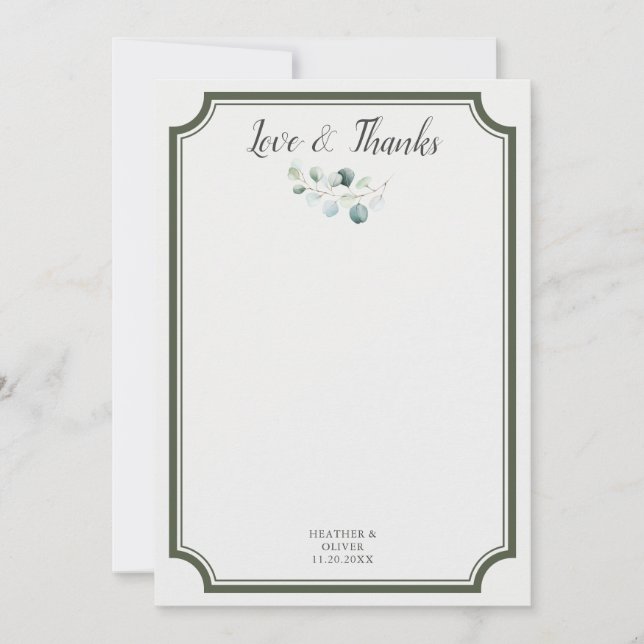 Liebe und Dank Grüne Hochzeit Dankeskarte (Vorderseite)