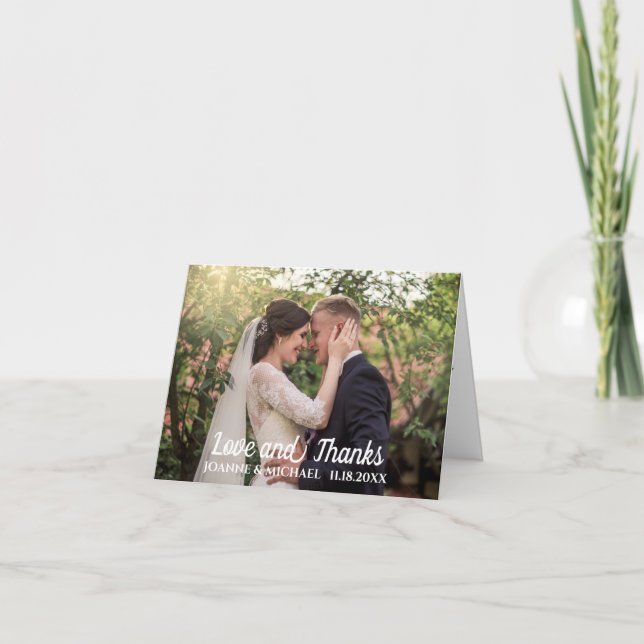 Liebe und dank handgeschriebenem Skript-Hochzeitss Dankeskarte (Vorderseite)