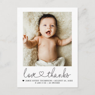 Liebe und Dank Herz Baby Foto Geburt Postkarte