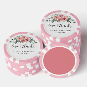 Liebe und Dank Hochzeit Custom Pink Floral Boho Pokerchips