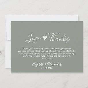 Liebe und Dank Hochzeit Kalligrafie Sagegrün Dankeskarte