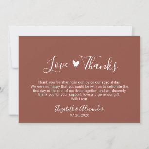 Liebe und Dank Hochzeit Kalligrafie Terrakotta Dankeskarte