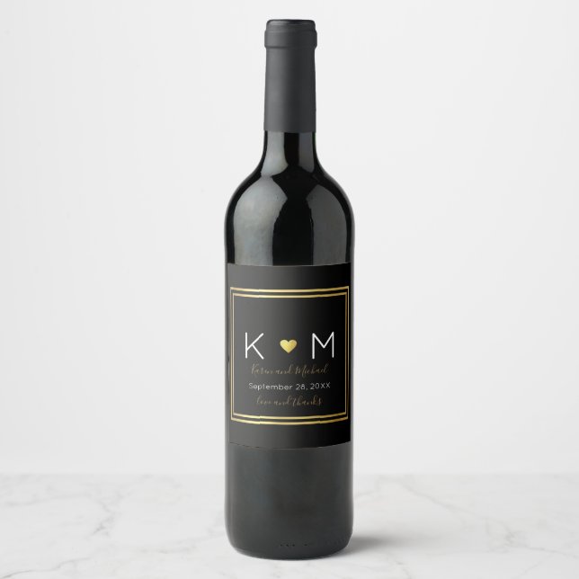Liebe und Dank Hochzeit schwarz Weinetikett (Vorderseite)