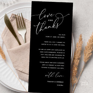 Liebe und Dank, Hochzeits-Dinner-Dankeskarten Programm