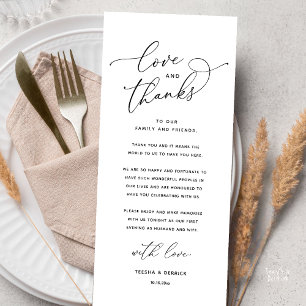 Liebe und Dank, Hochzeits-Dinner-Dankeskarten Programm