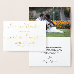 Liebe und Dank Hochzeitsfoto Gold Folienkarte