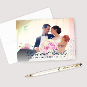 Liebe und Dank Hochzeitsfoto in Navyblau Dankeskarte