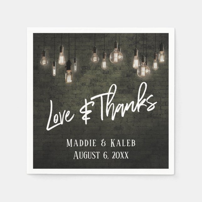 Liebe und Dank Industriesteine mit Edison Lights Serviette (Vorderseite)