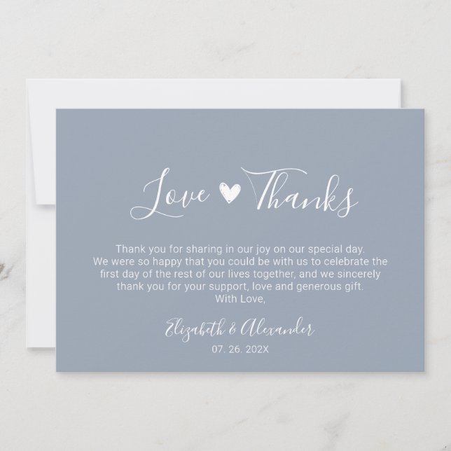 Liebe und Dank Kalligrafie Script Blue Wedding Dankeskarte (Vorderseite)