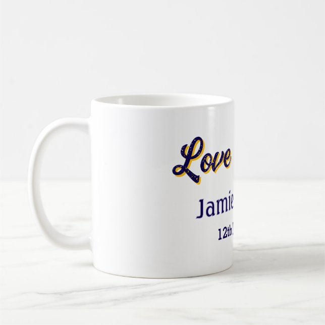 Liebe und dank lila orangefarbener Ehedatum Kaffeetasse (Links)