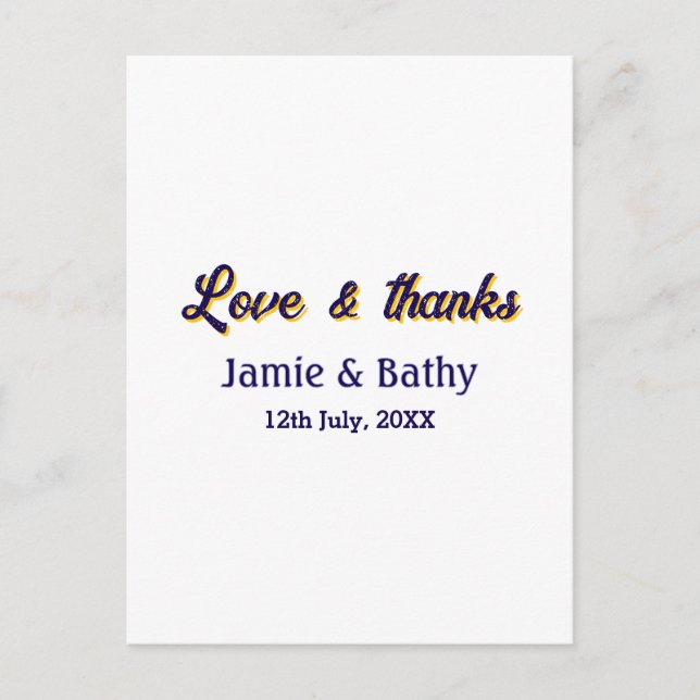 Liebe und dank lila orangefarbener Ehedatum Postkarte (Vorderseite)