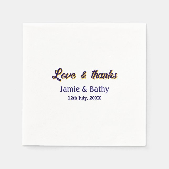 Liebe und dank lila orangefarbener Ehedatum Serviette (Vorderseite)