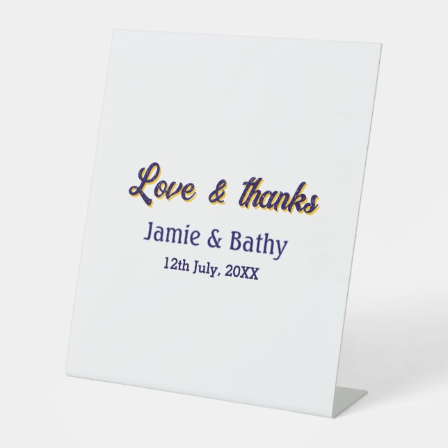Liebe und dank lila orangefarbener Ehedatum Sockelschild (Vorderseite)