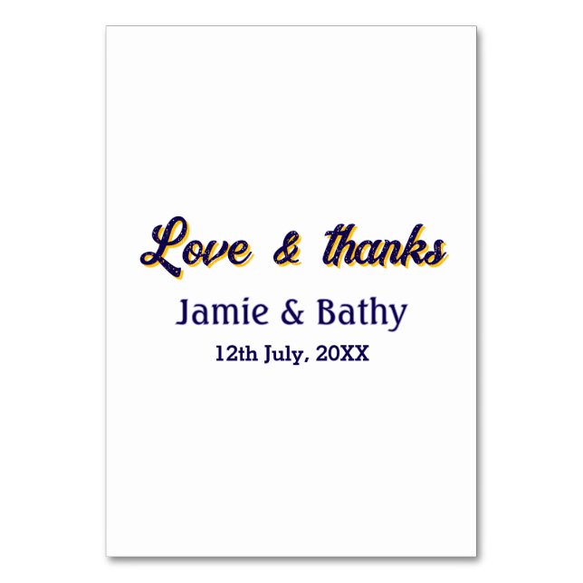 Liebe und dank lila orangefarbener Ehedatum Tischnummer (Vorderseite)