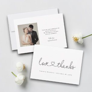 Liebe und Dank minimaler Schriftzug Herzfoto klein Dankeskarte
