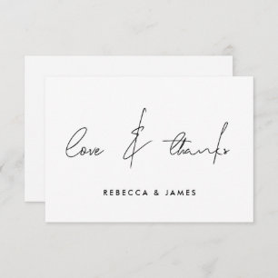 Liebe und dank Minimaler Schwarz-weißer Kalligraph Dankeskarte