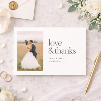 Liebe und Dank Minimalistischer Chic Foto-Hochzeit Dankeskarte