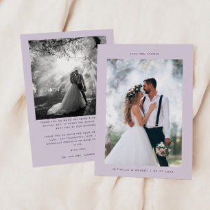 Liebe und Dank Minimalistischer Hochzeit Foto Lila Dankeskarte