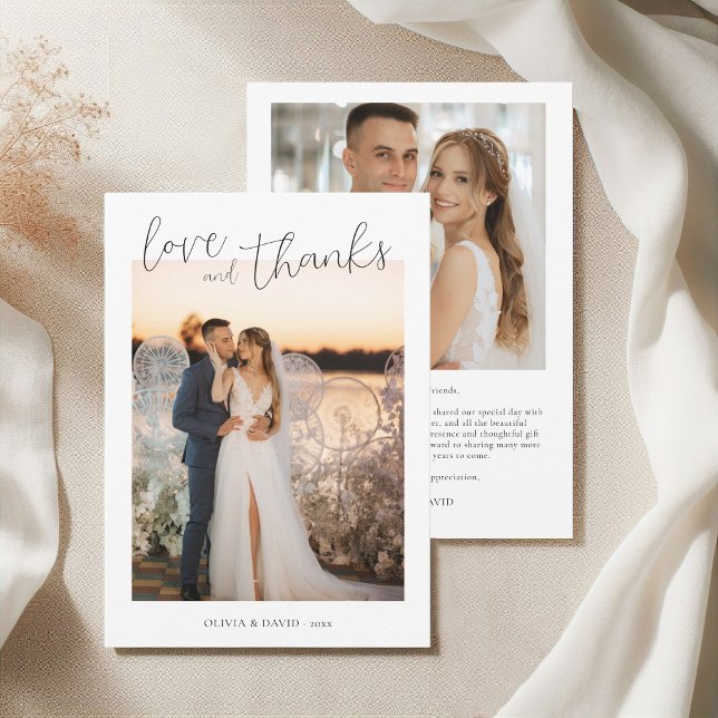 Liebe und Dank Minimalistischer Script-Hochzeit Fo Dankeskarte (Love and Thanks Minimalist Script Wedding Photo Thank You Card)